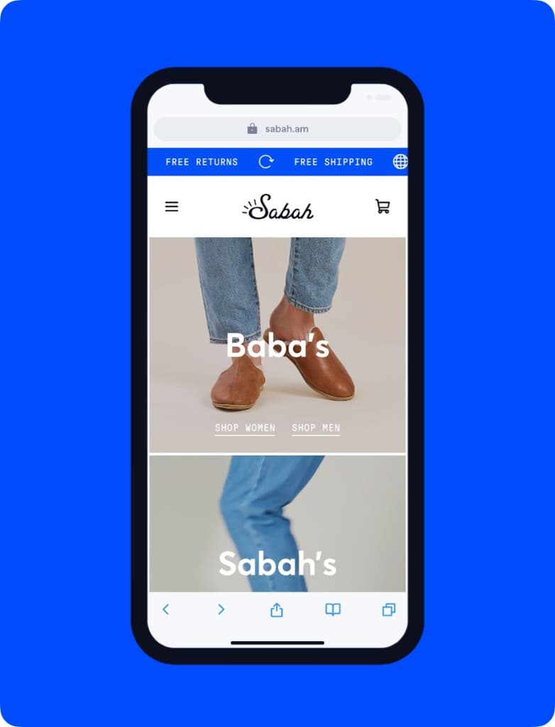 Mobile e-commerce storefront for Sabah displayed in a smartphone browser frame.