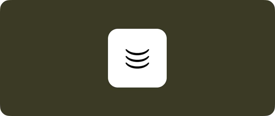 Minimal rounded white square with a black curved monogram on a dark olive background.